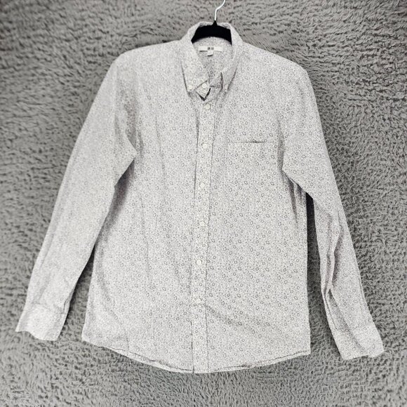 Uniqlo Shirt Womens Small Gray Floral Print Long Sleeve Button Up - Picture 1 of 9